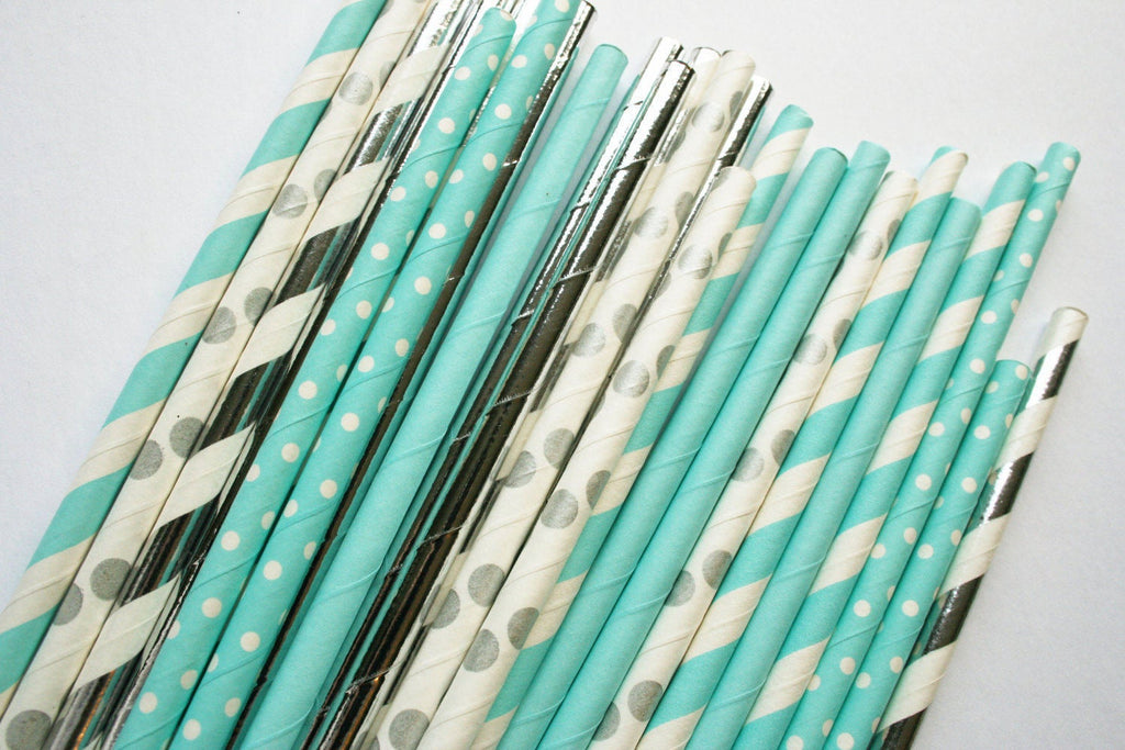 Blue, White and Silver Party Straws
