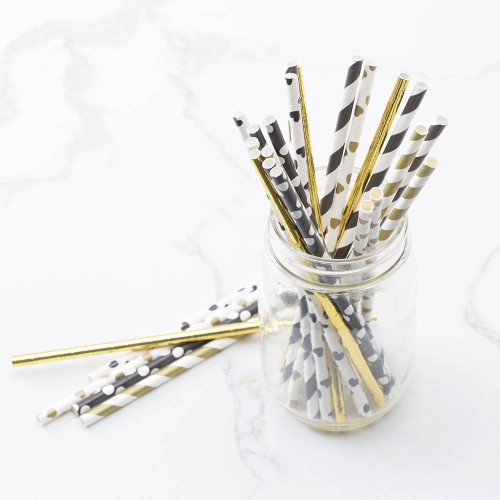 Black and Gold Party Straws