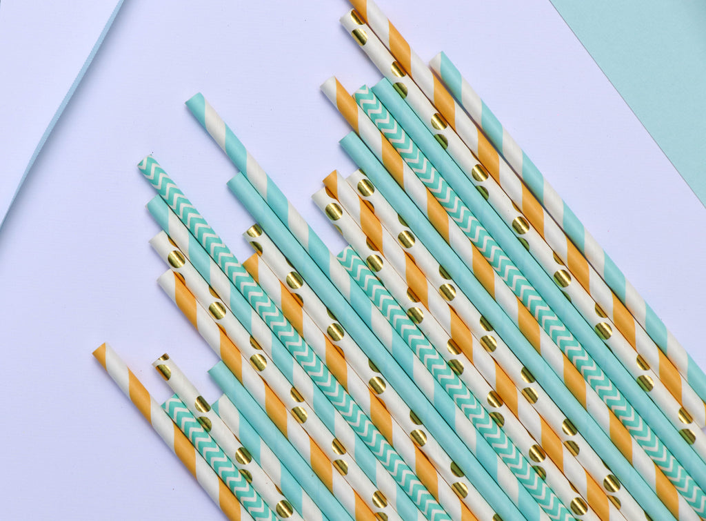 Blue, Yellow and Gold Party Straws