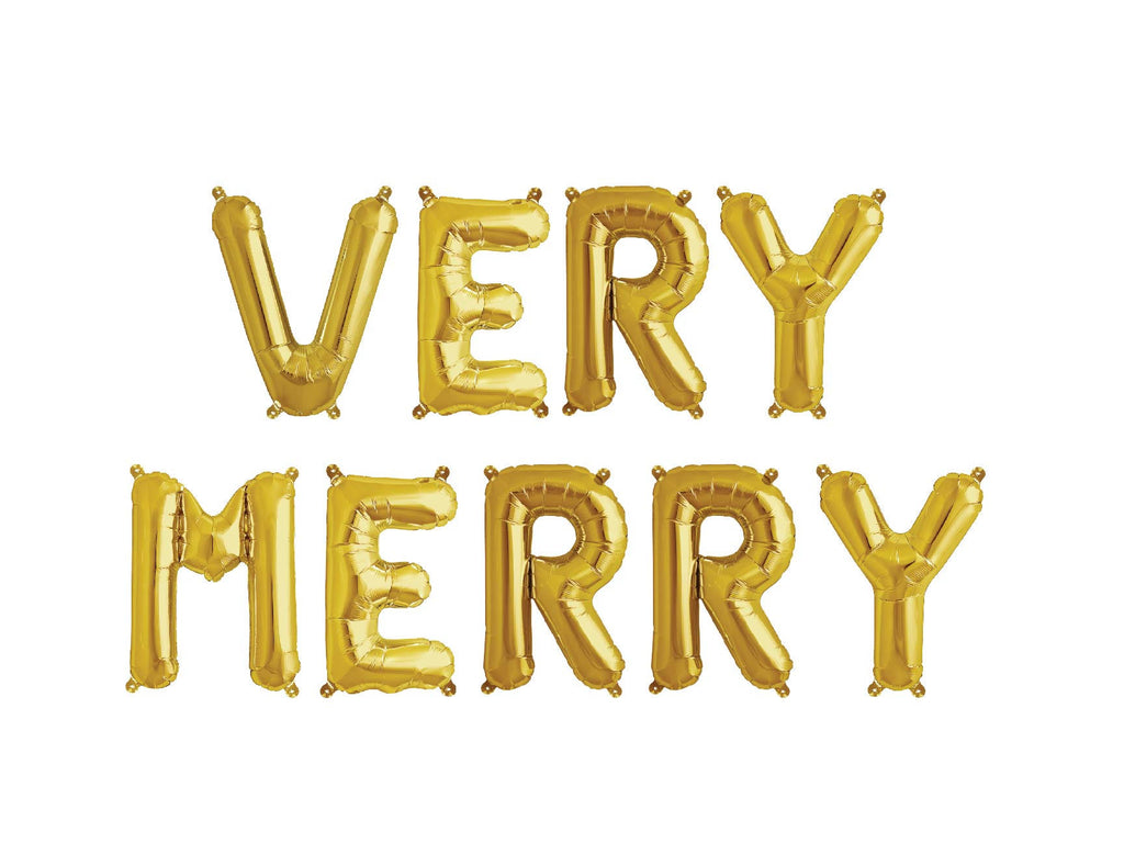 Very Merry Balloon Banner - Christmas Party Decor - Home Christmas Decor - Gold Foil Balloon - Balloon Letters - Holiday Party Decor