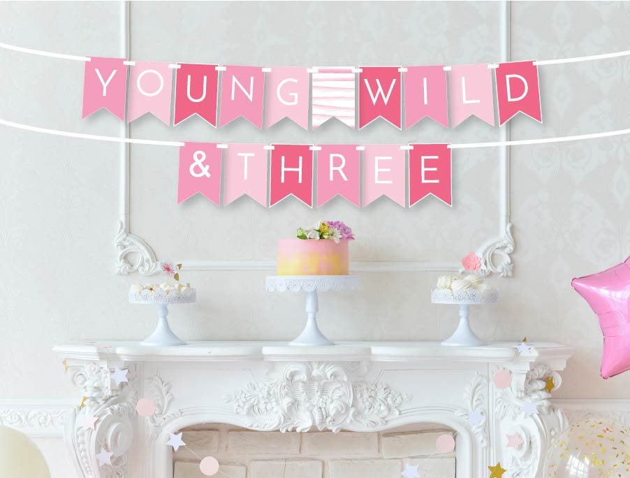 Young Wild and Three Birthday Banner