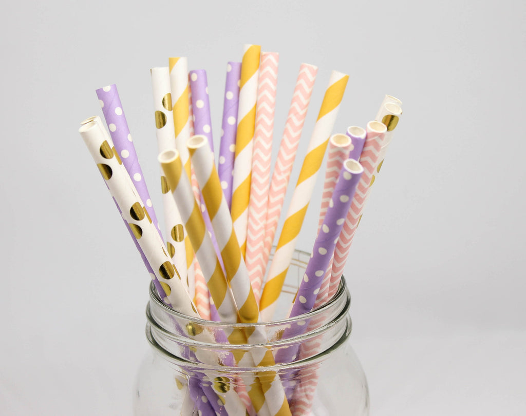 Yellow, Pink, Purple and Gold Straws