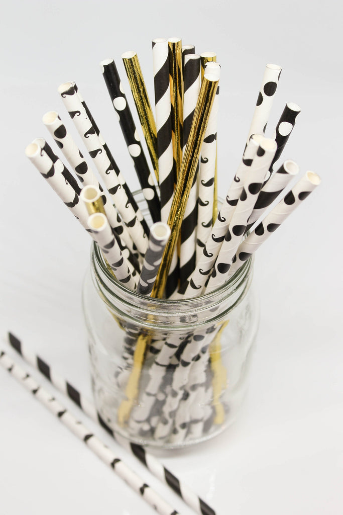 Black, White and Gold Straws