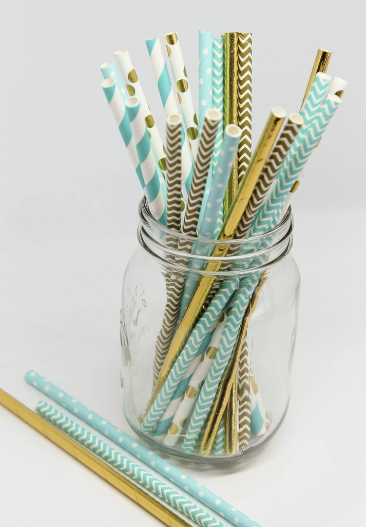 Blue, White and Gold Straws