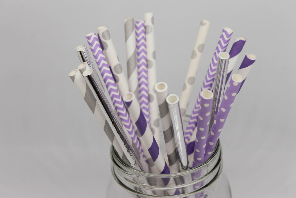 Purple and Silver Party Straws
