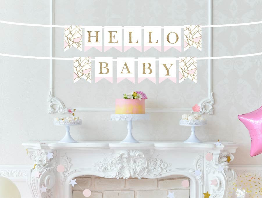 Hello Baby Pink-Dipped Banner