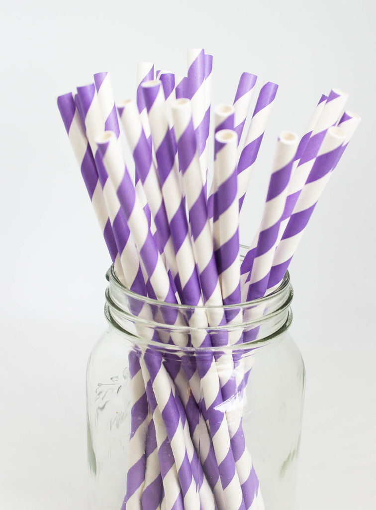 Purple and White Stripe Straws