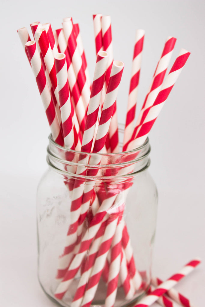Red and White Stripe Party Straws
