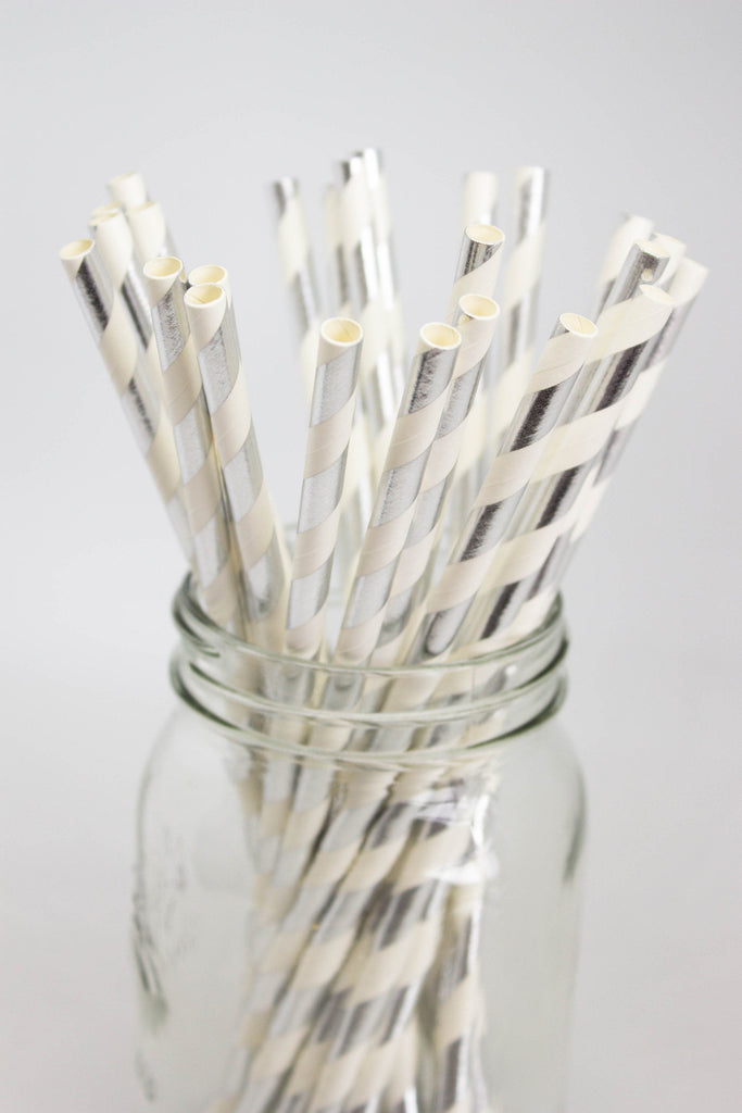 Silver Foil Striped Straws