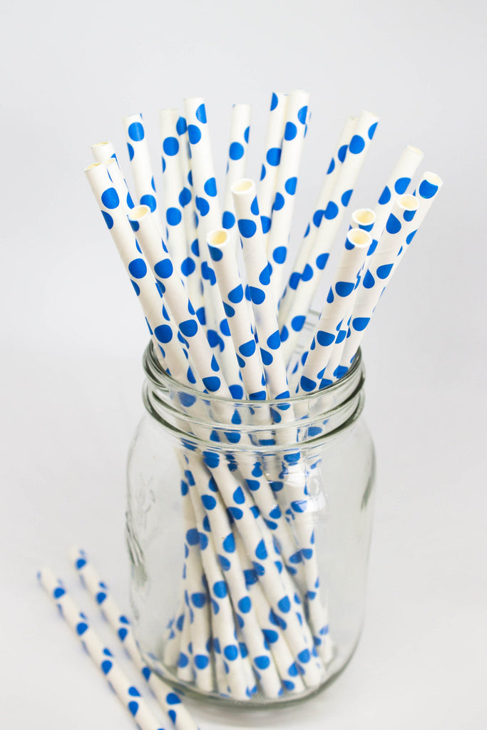 Blue Dot Paper Party Straws