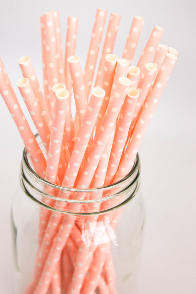 Pink and White Polka Dot Straws