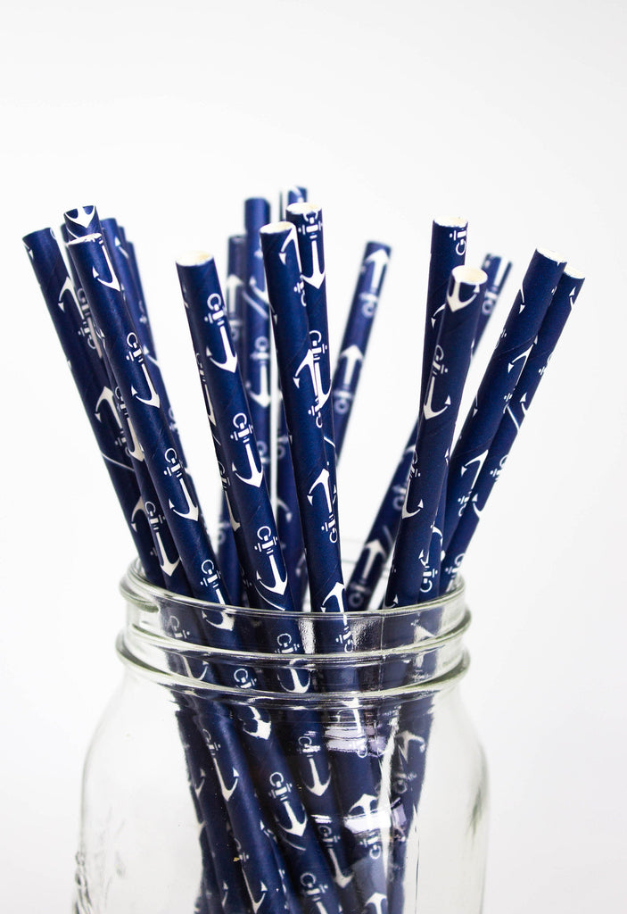 Navy Anchor Paper Party Straws