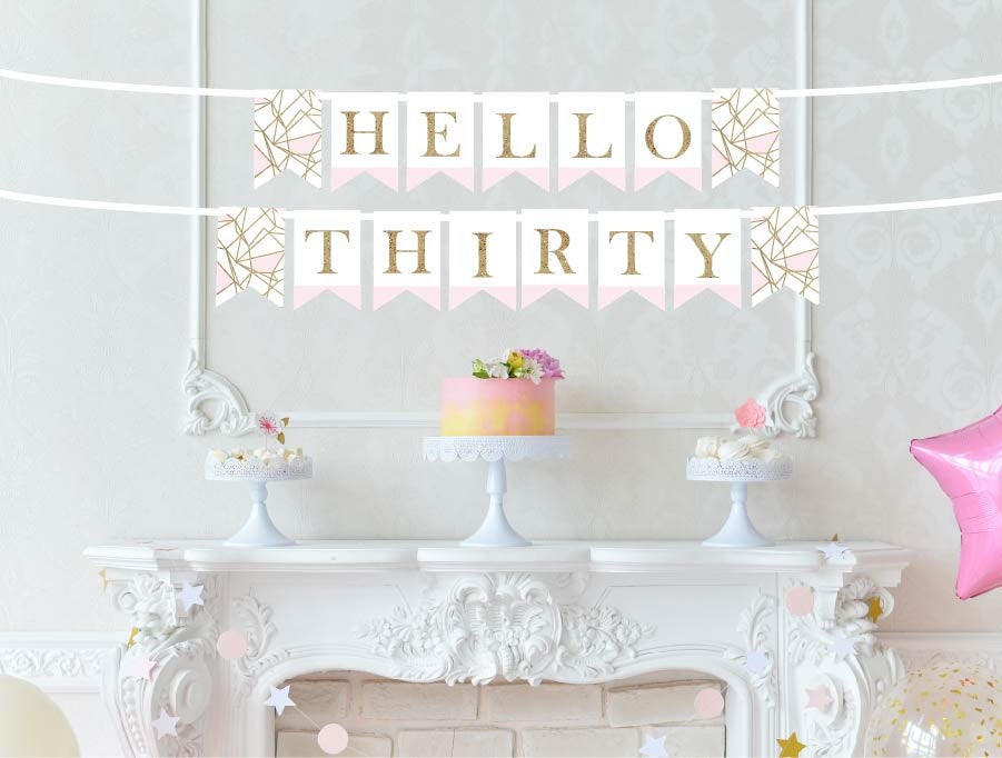 Hello Thirty Pink-Dipped Banner