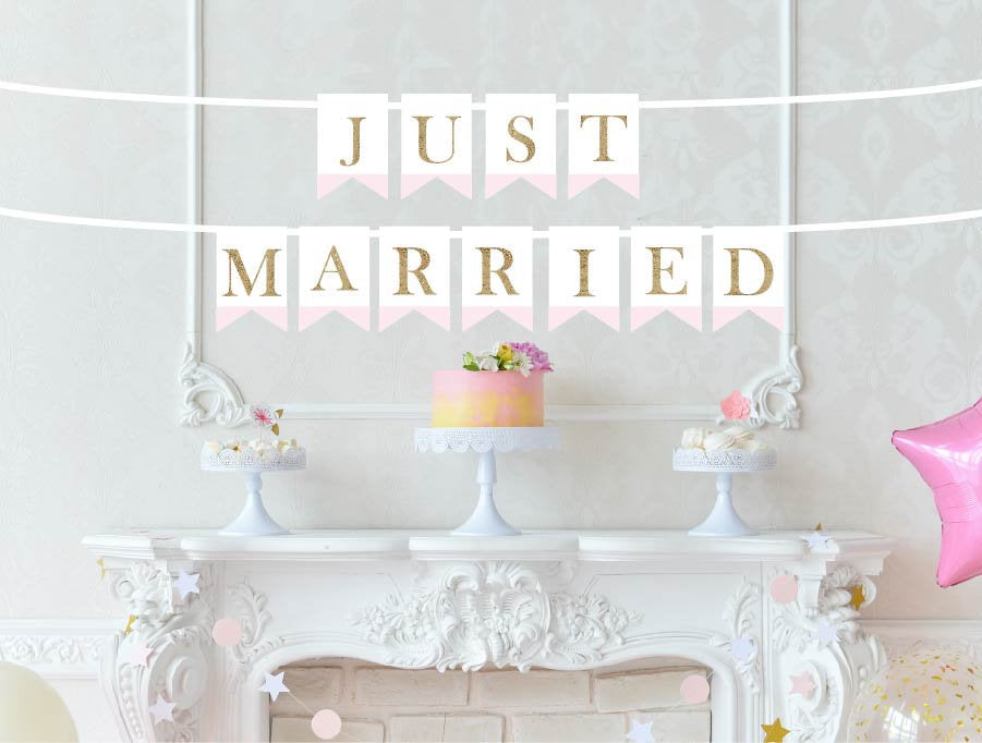 Just Married Pink-Dipped Banner