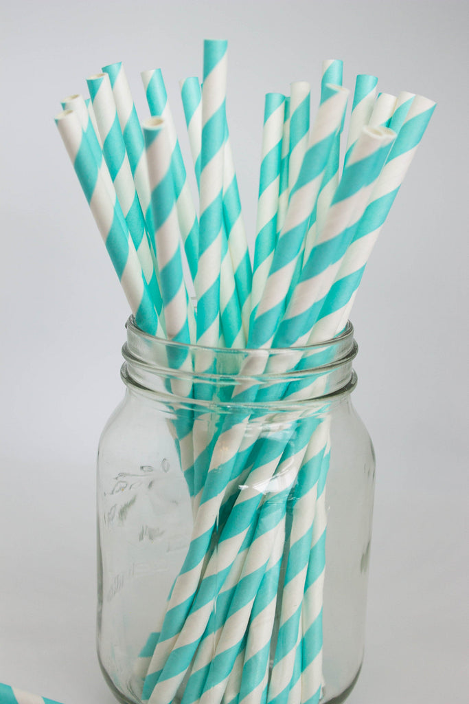 Light Blue and White Stripe Straws