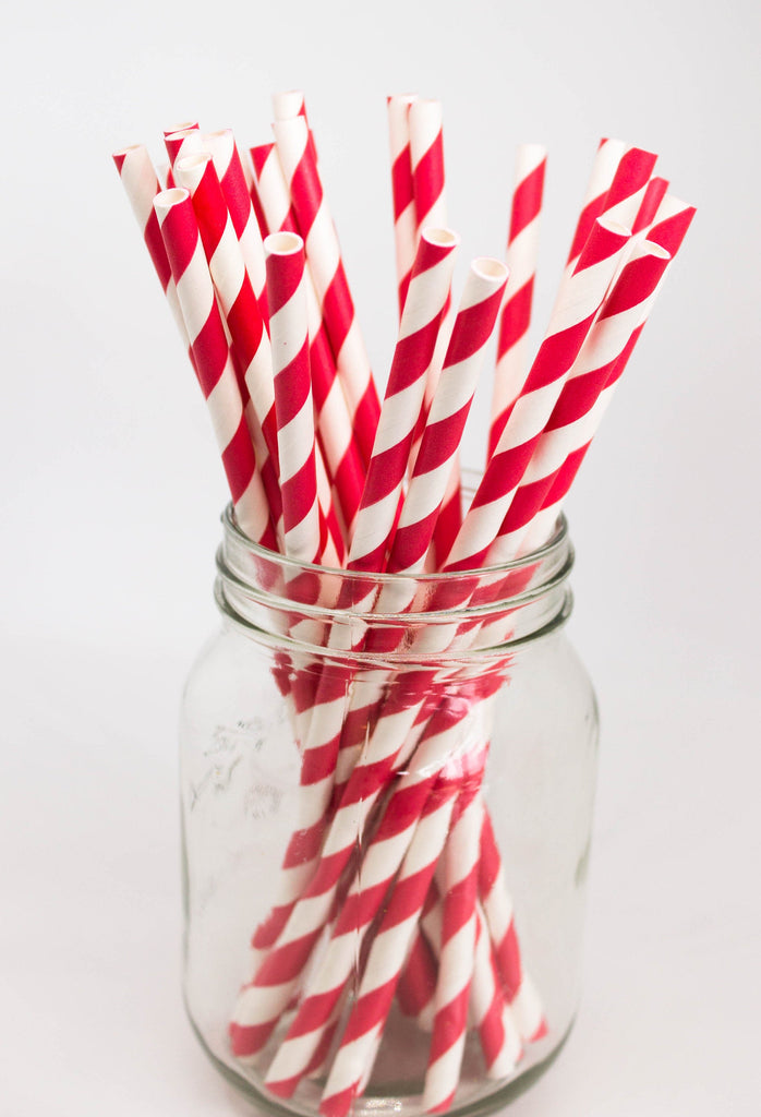 Red and White Stripe Party Straws