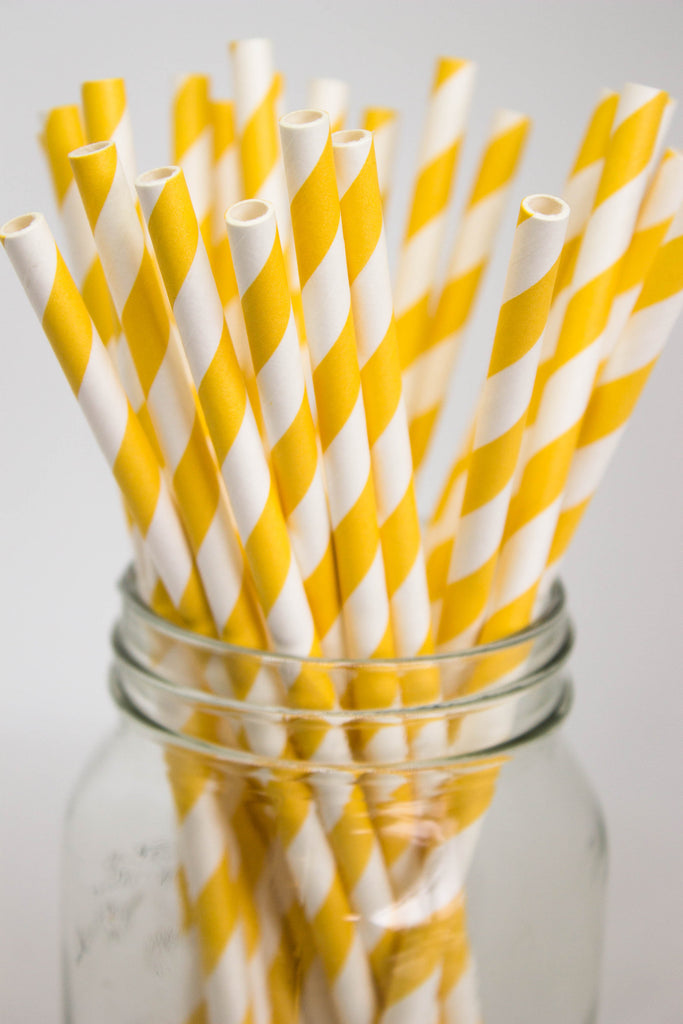 Yellow and White Stripe Party Straws