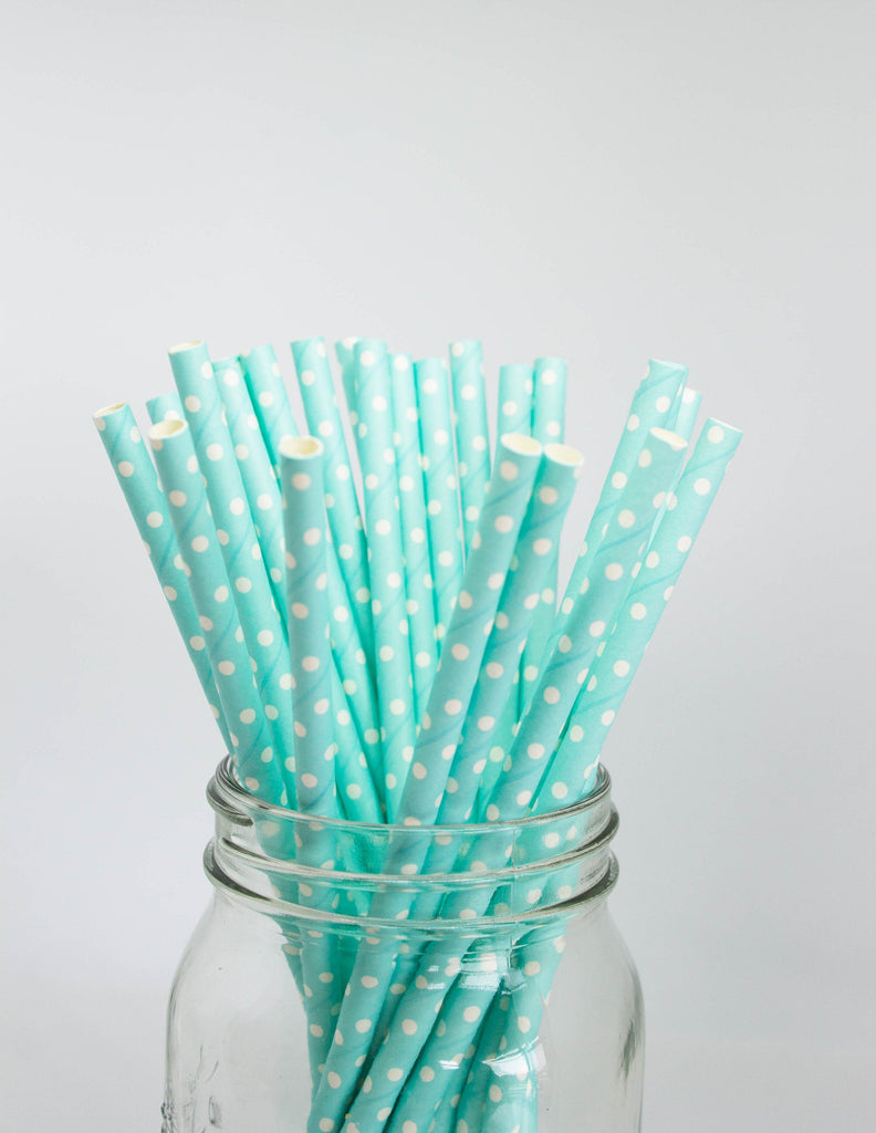 Blue and White Polka Dot Straws