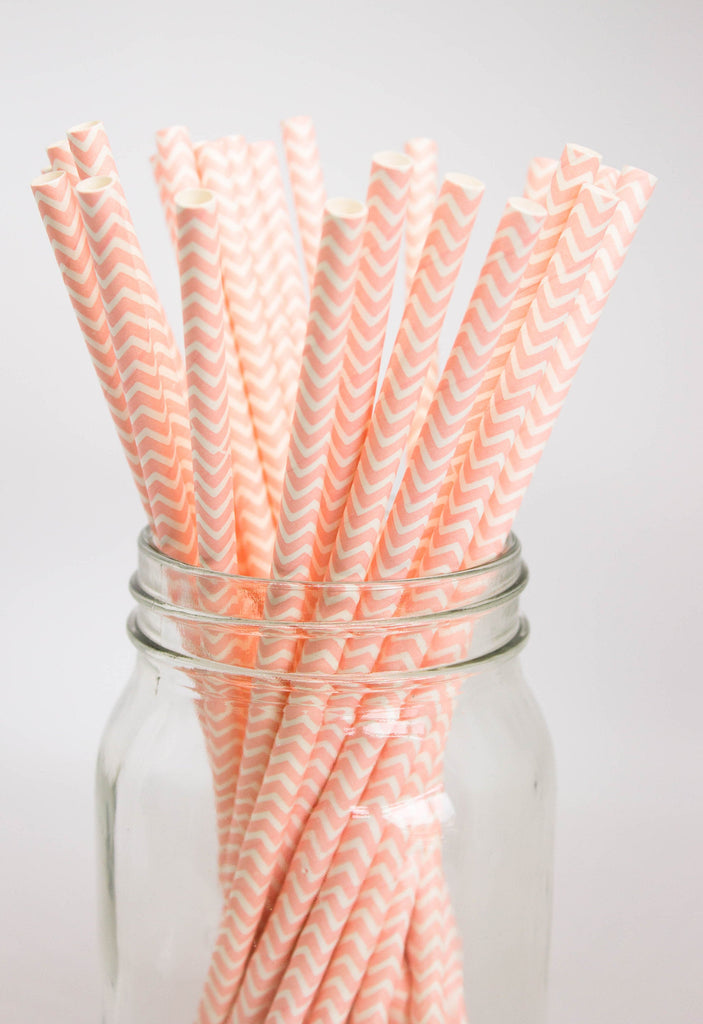 Pink and White Chevron Straws