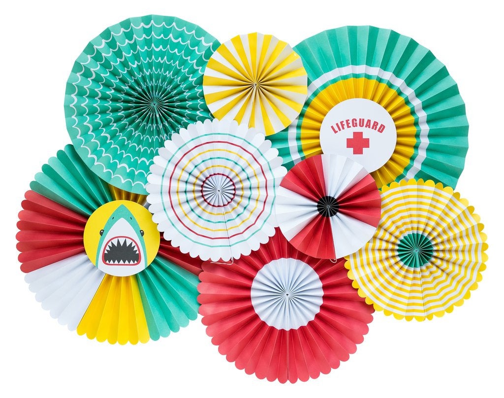 Pool Party Paper Fans - Set of 8