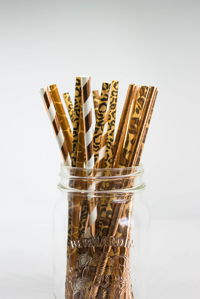 Rose Gold and Animal Print Paper Straws