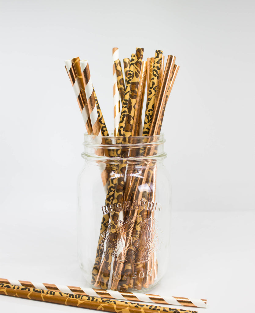 Rose Gold and Animal Print Paper Straws
