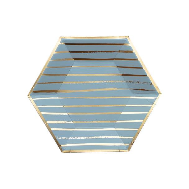Blue and Gold Stripe Small Paper Plates