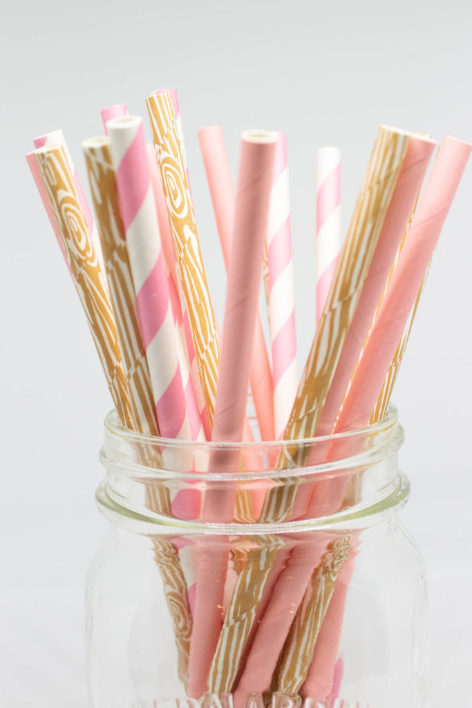 Pink & Wood Pattern Straws