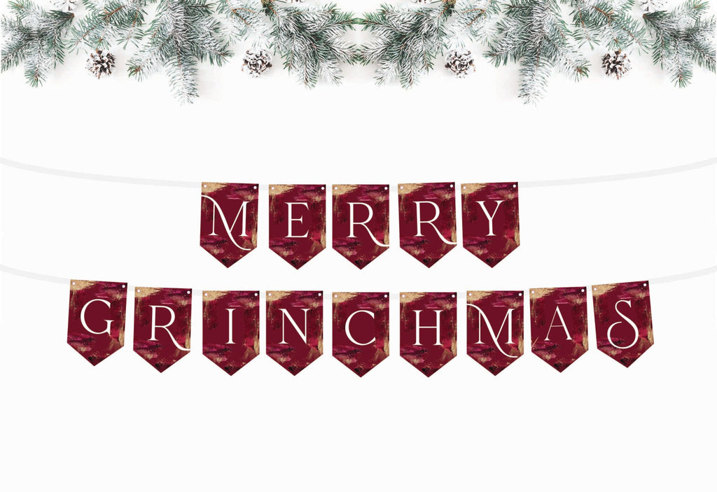 Merry Grinchmas Christmas Banner - Red, Burgundy & Gold Banner - Holiday Banner - Christmas Mantle Banner - Friendsmas Decor