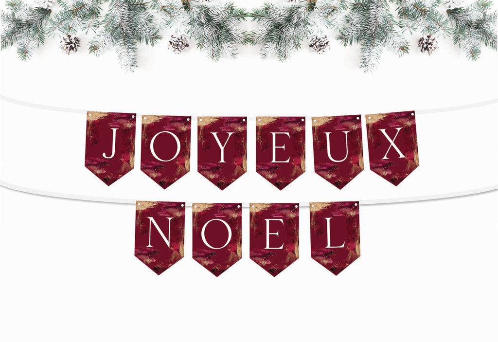 Joyeux Noel Christmas Banner - Red, Burgundy & Gold Banner - Holiday Party Banner - Christmas Mantle Banner - Friendsmas Decor
