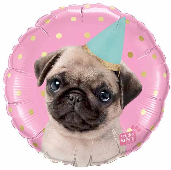 Pug Pawty Balloon - 18" Round - Party Animal Theme - Pawty Decor - Dog's Birthday Decor - Puppy Birthday - Puppy Balloon - Pug Decor