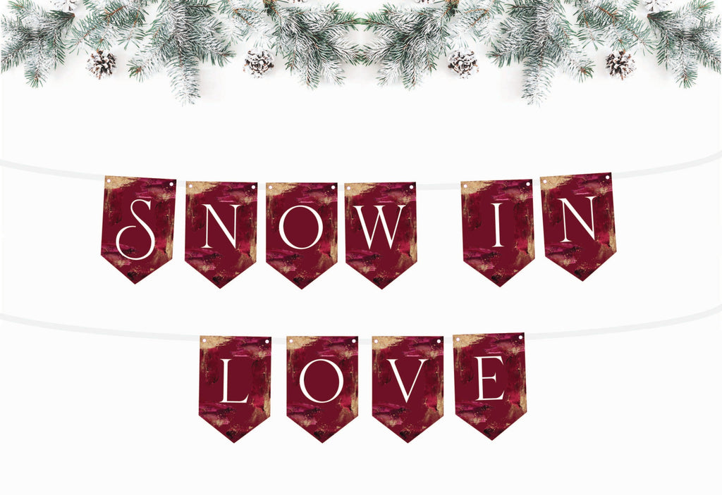 Snow in Love Christmas Banner - Red, Burgundy & Gold Banner - Holiday Party Banner - Christmas Mantle Banner - Christmas Wedding Decor